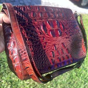 Crocodile Embossed Red Leather Shoulder Bag